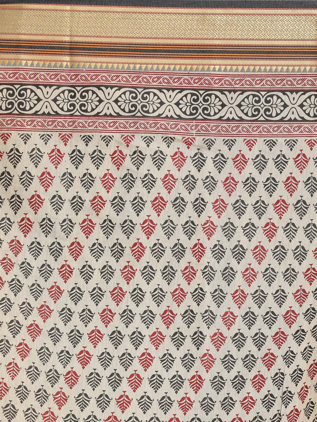 Indethnic Printed Cotton Blend Saree in Black - Saree Detail View