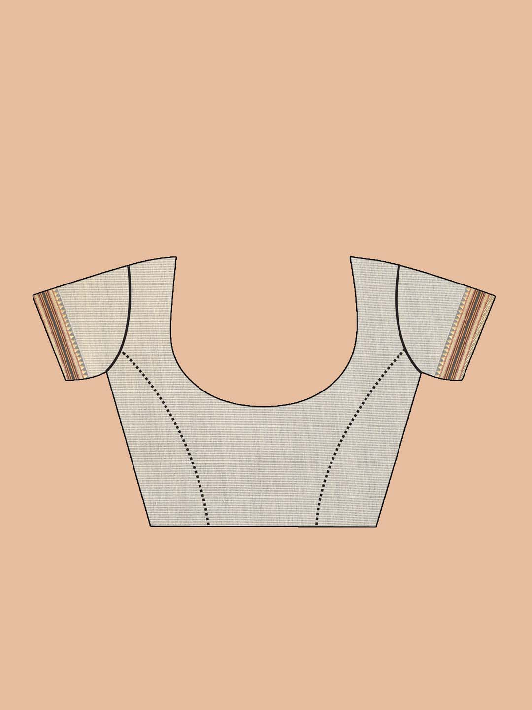 Indethnic Printed Cotton Blend Saree in Black - Blouse Piece View