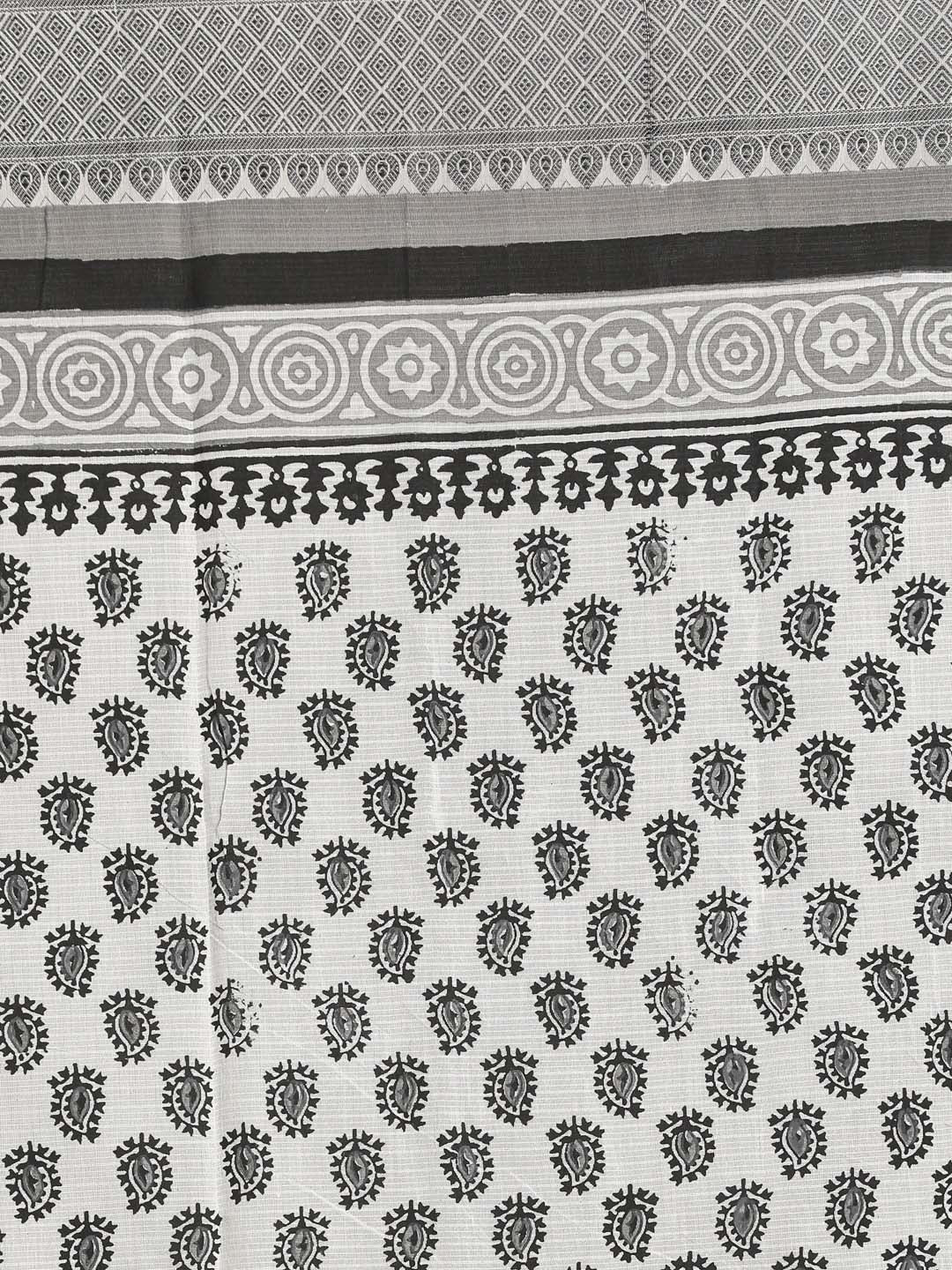 Indethnic Printed Cotton Blend Saree in Black - Saree Detail View