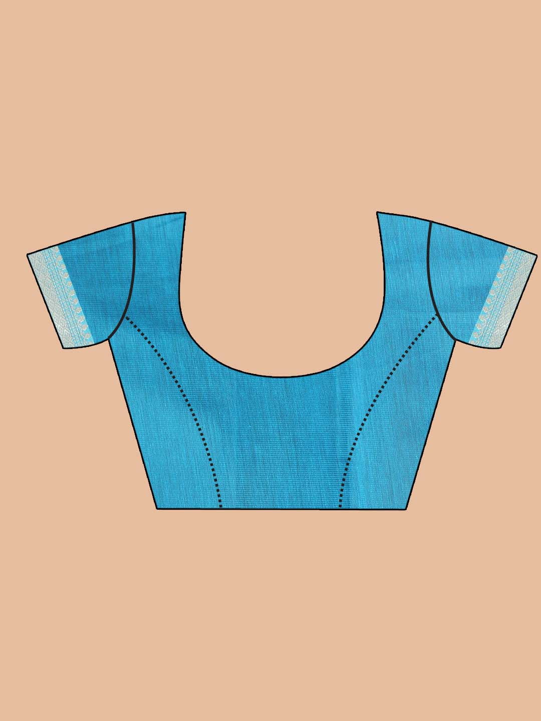 Indethnic Printed Cotton Blend Saree in Blue - Saree Detail View