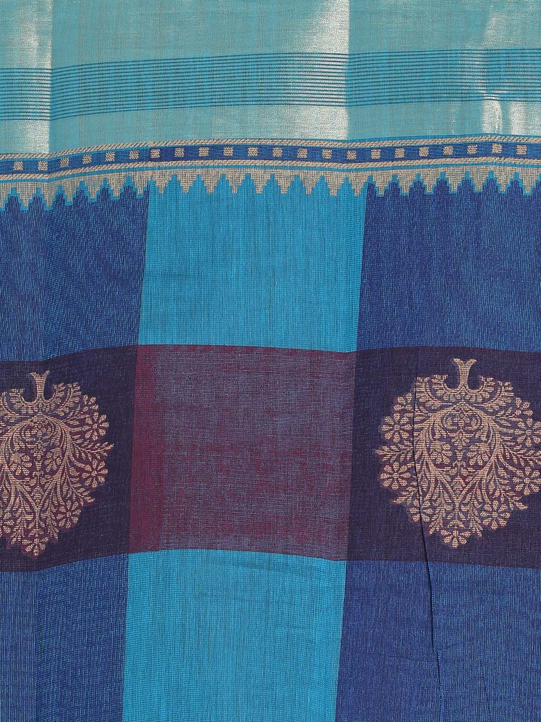 Indethnic Printed Cotton Blend Saree in Blue - Saree Detail View