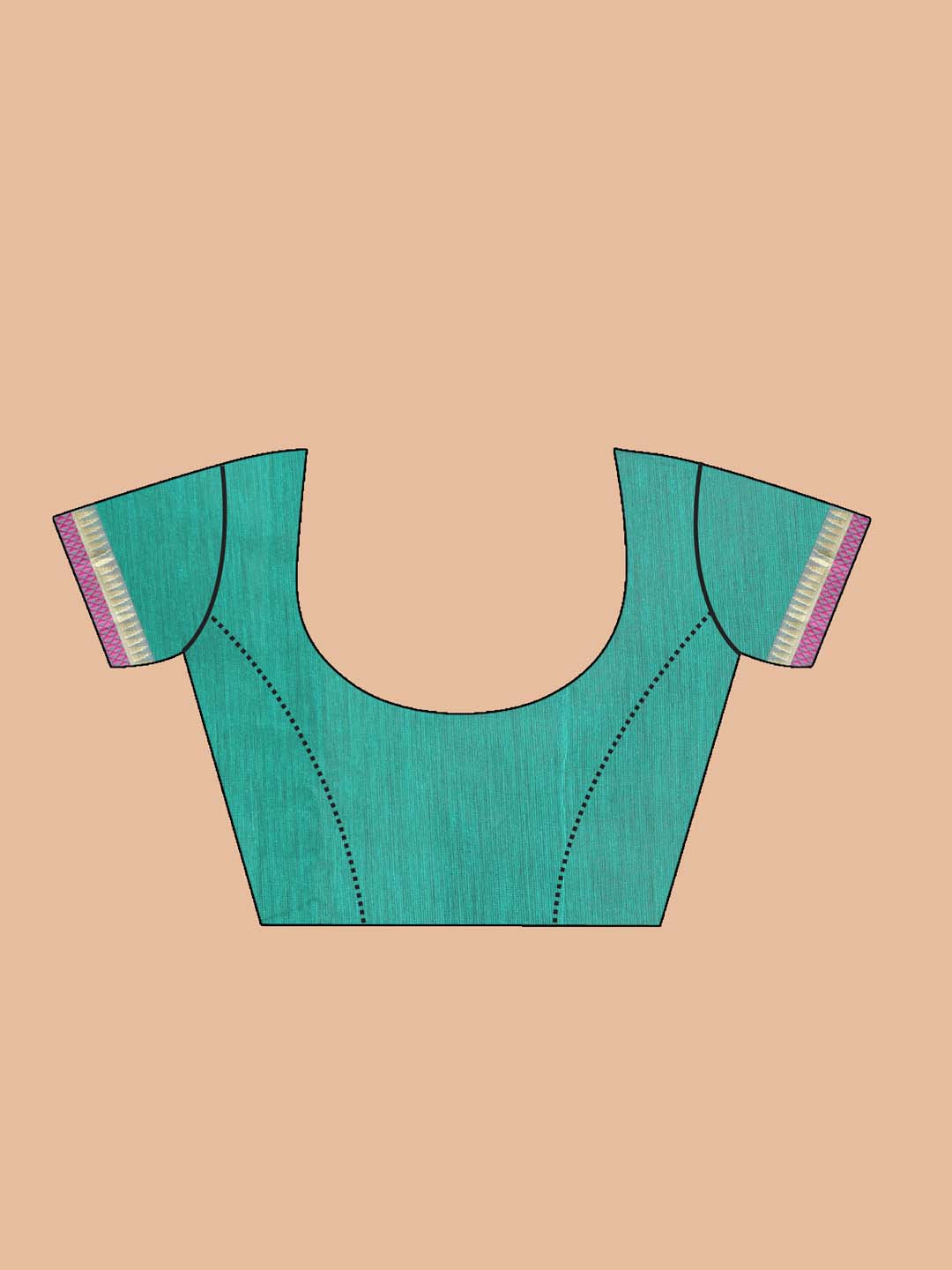 Indethnic Printed Cotton Blend Saree in Green - Blouse Piece View