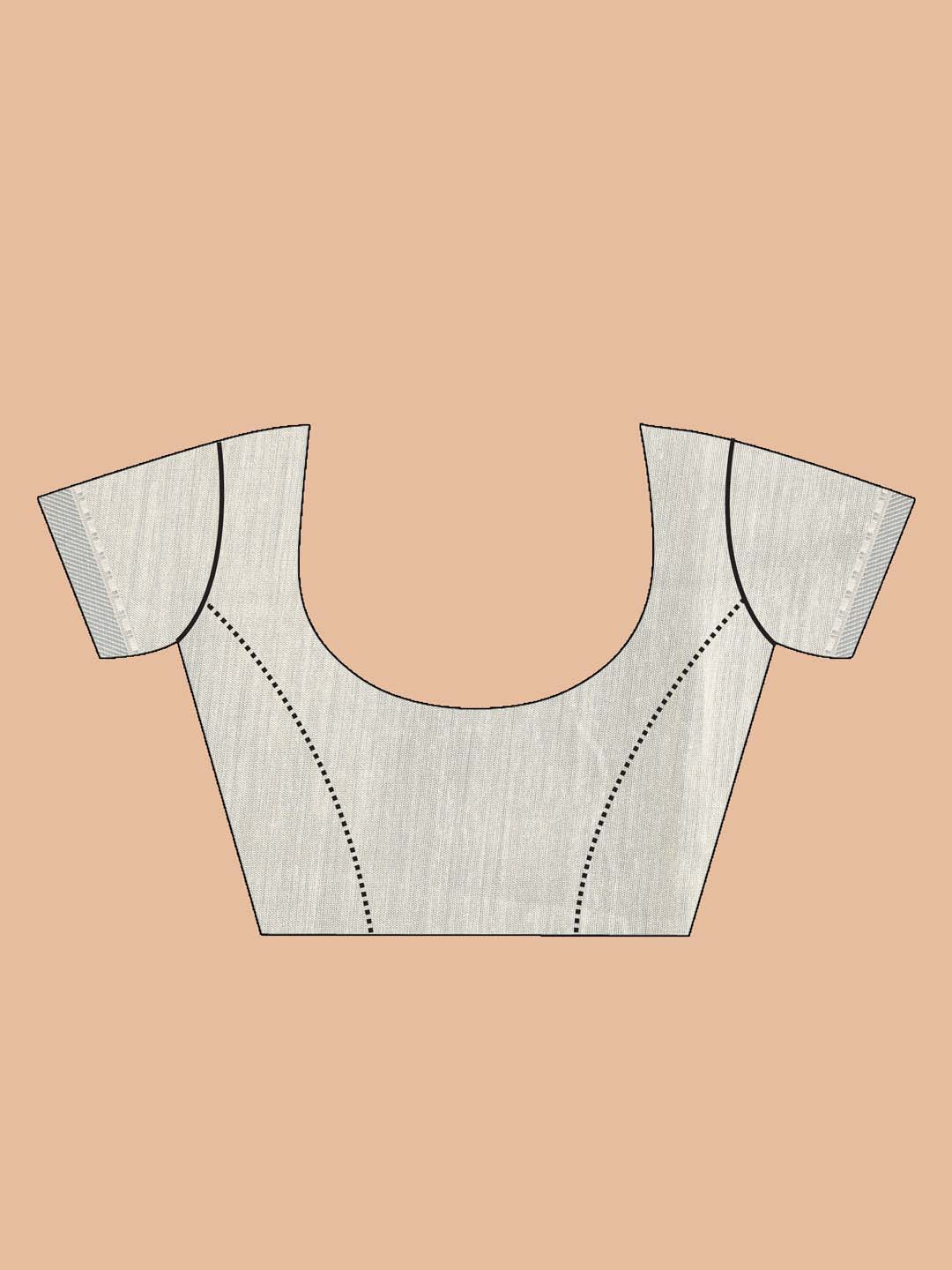 Indethnic Printed Cotton Blend Saree in Grey - Blouse Piece View