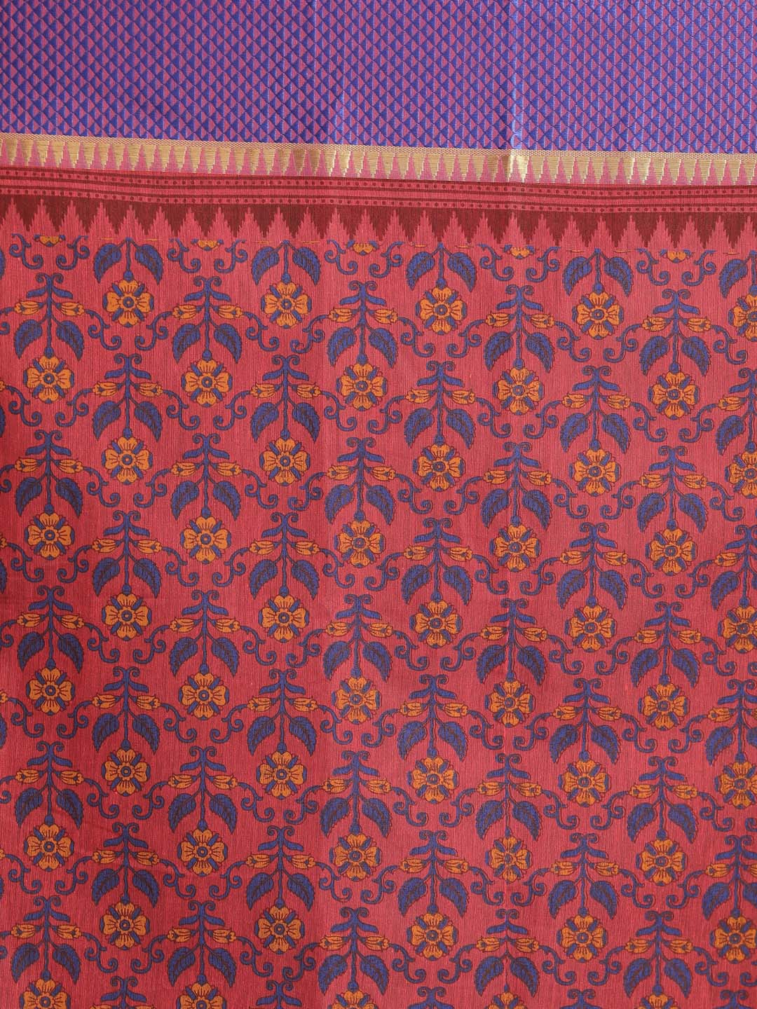 Indethnic Printed Cotton Blend Saree in Magenta - Saree Detail View