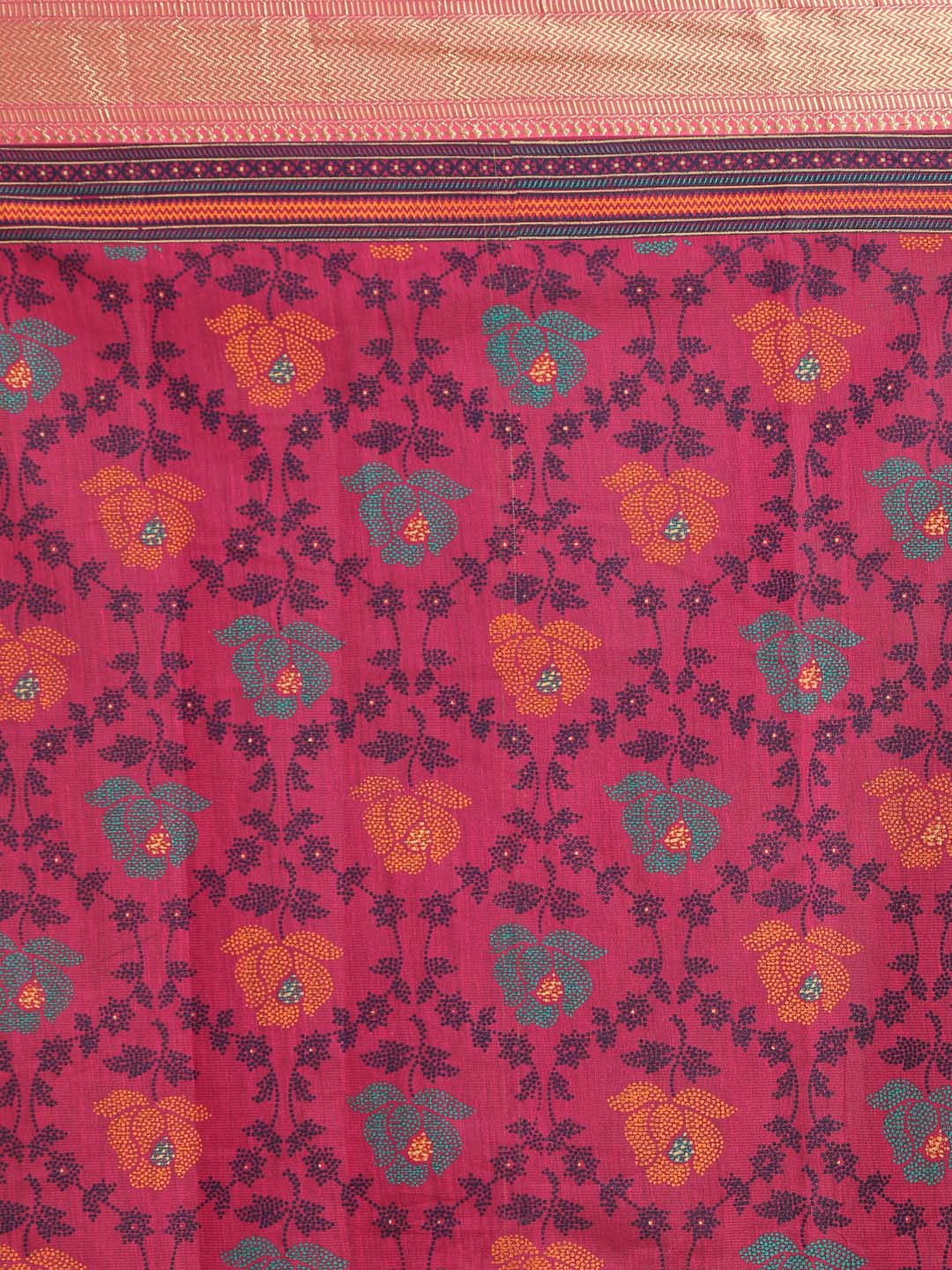 Indethnic Printed Cotton Blend Saree in Magenta - Saree Detail View