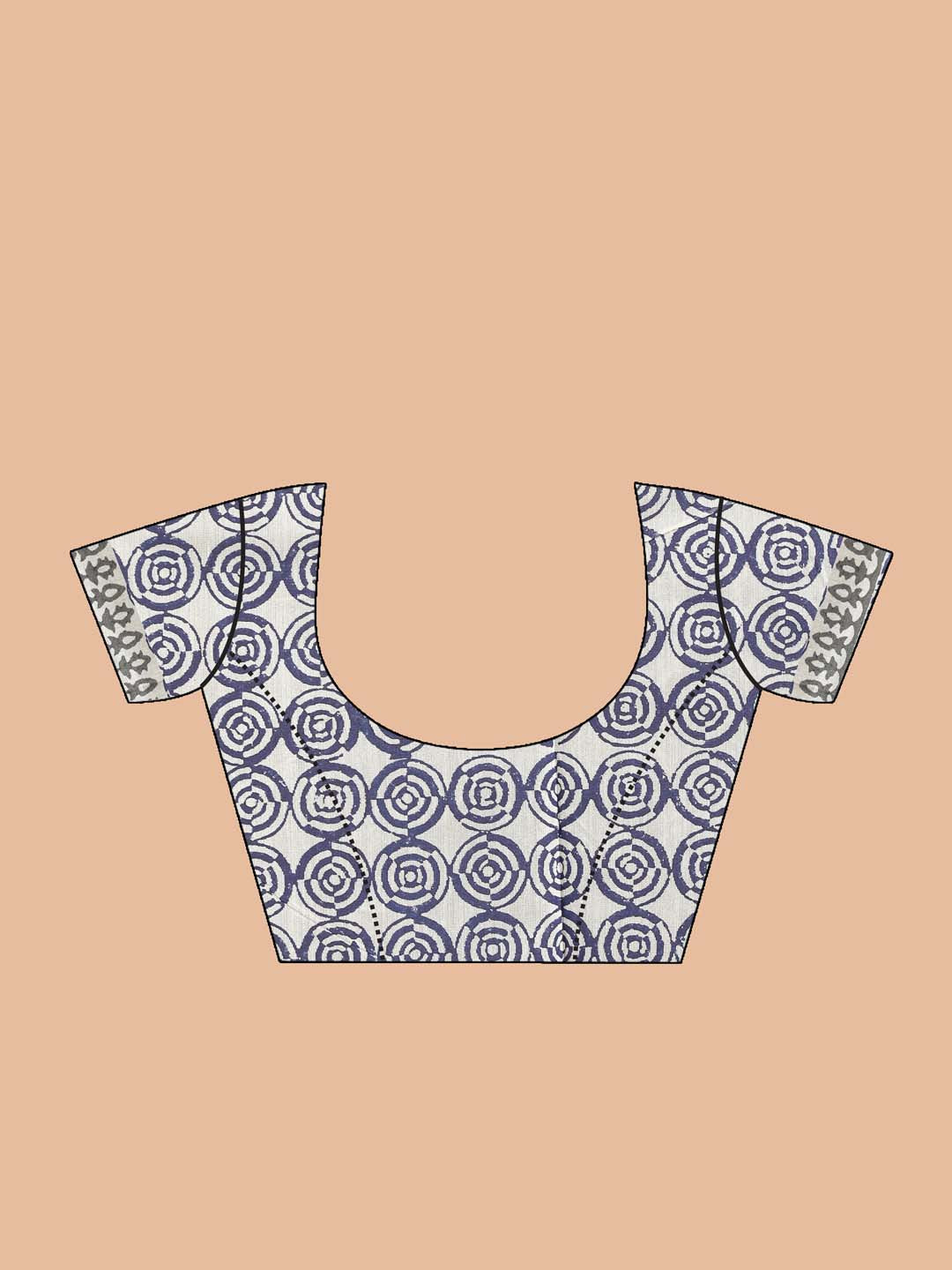 Indethnic Printed Cotton Blend Saree in navy blue - Blouse Piece View