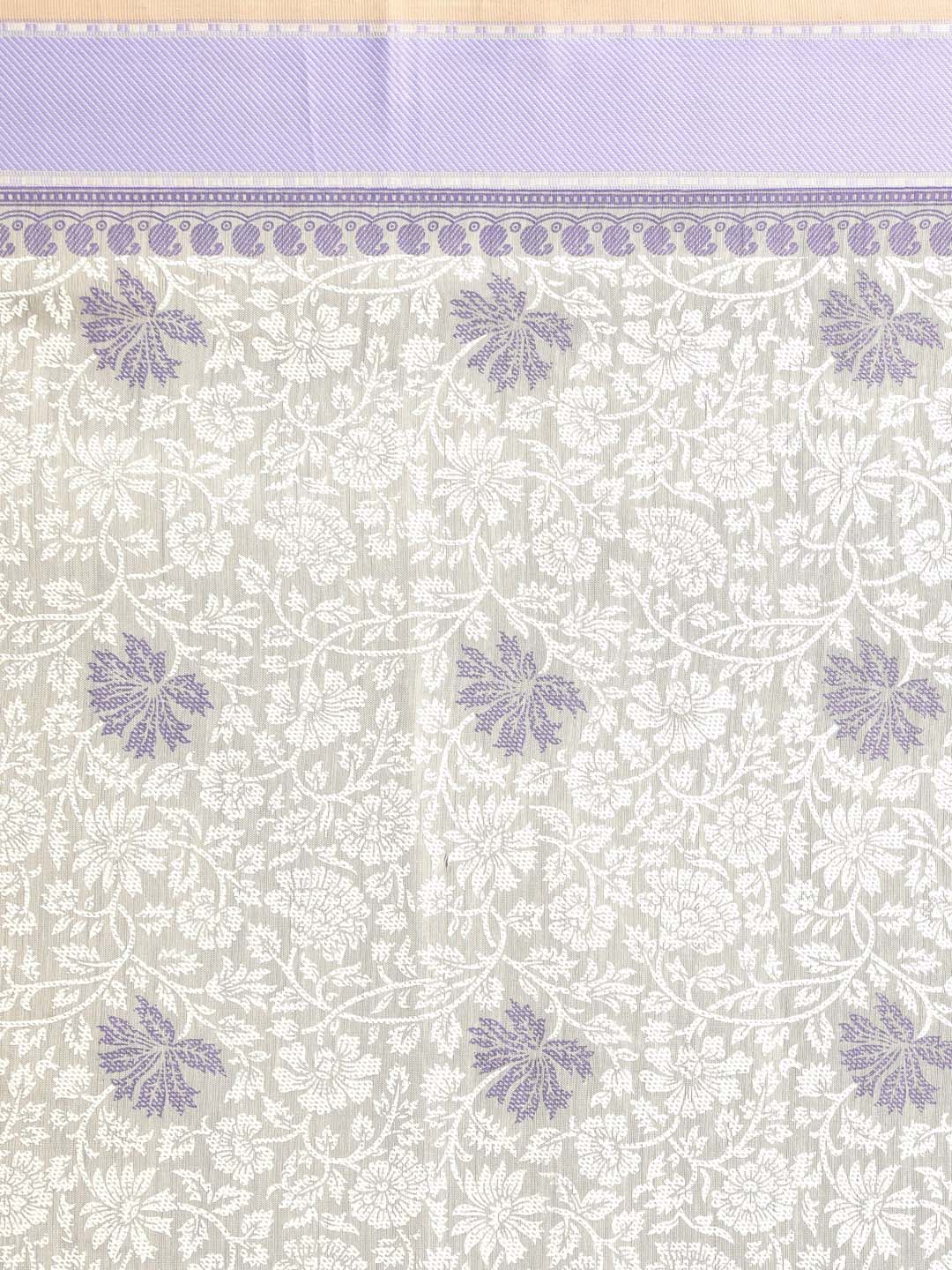 Indethnic Printed Cotton Blend Saree in Purple - Saree Detail View