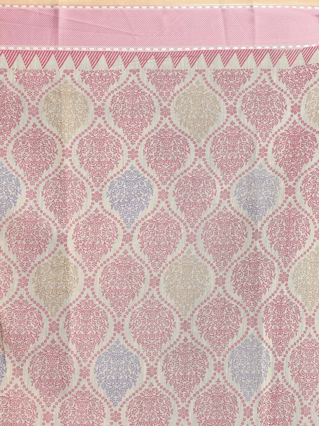 Indethnic Printed Cotton Blend Saree in Pink - Saree Detail View