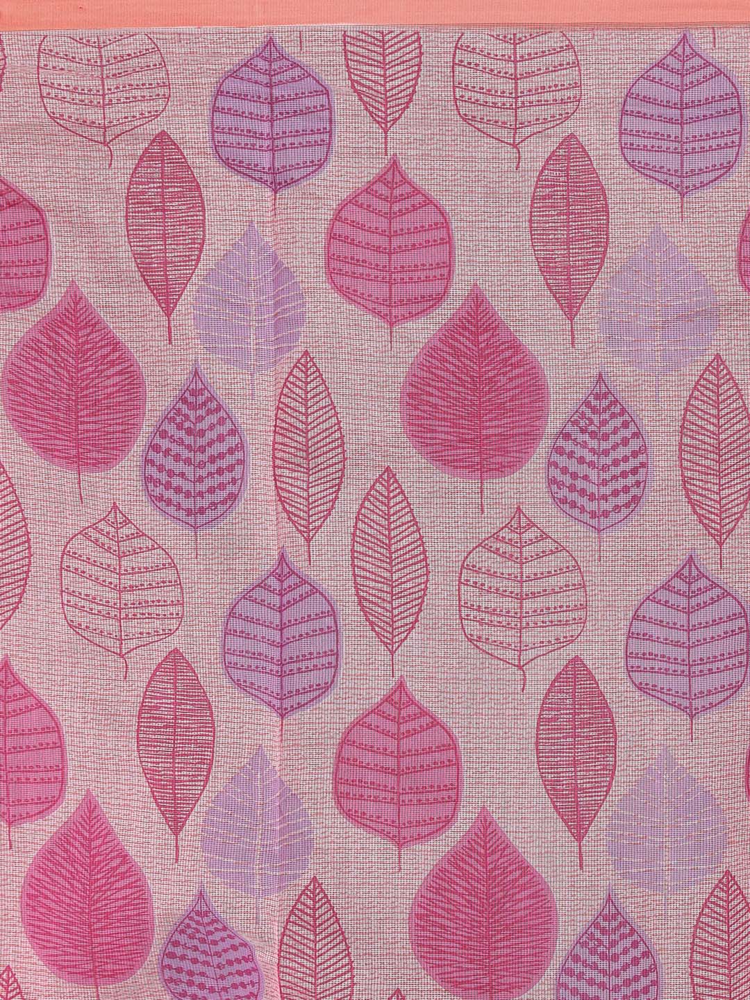 Indethnic Printed Cotton Blend Saree in Pink - Saree Detail View