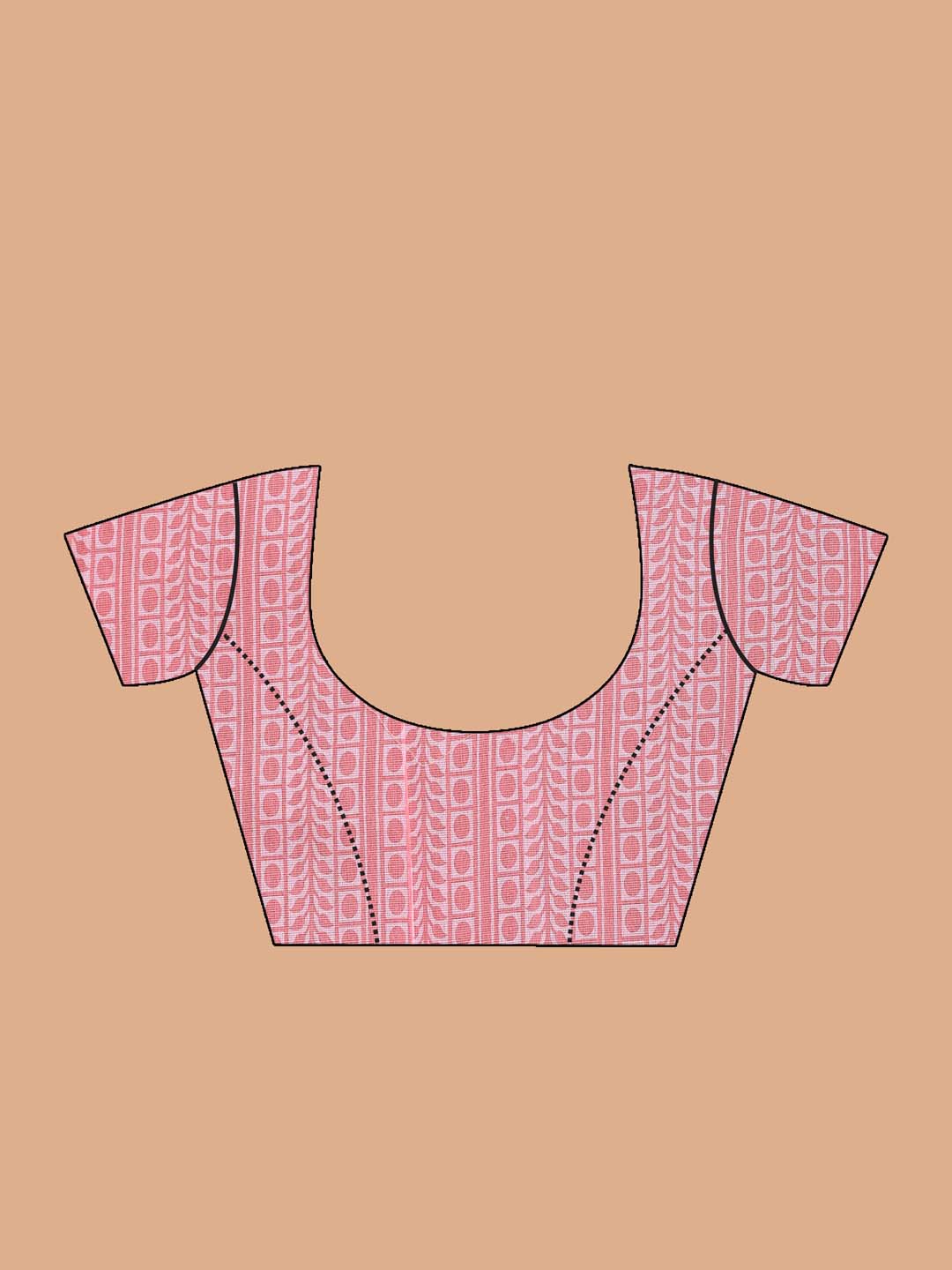 Indethnic Printed Cotton Blend Saree in Pink - Blouse Piece View