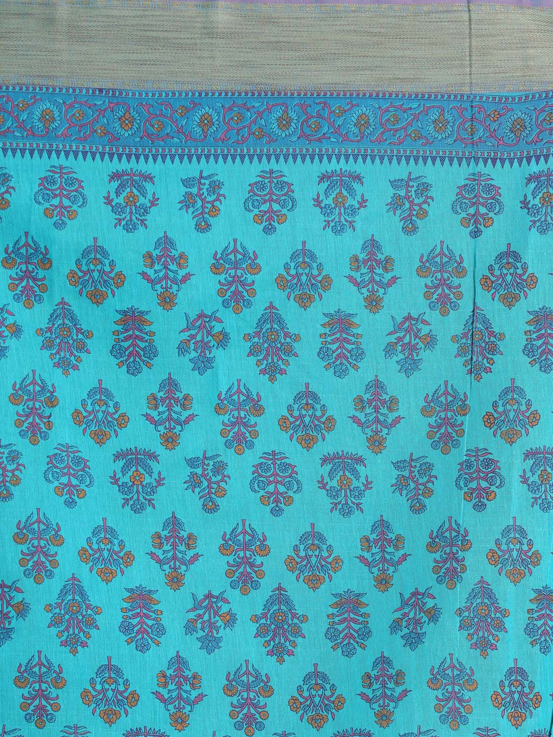 Indethnic Printed Cotton Blend Saree in Firoza - Saree Detail View