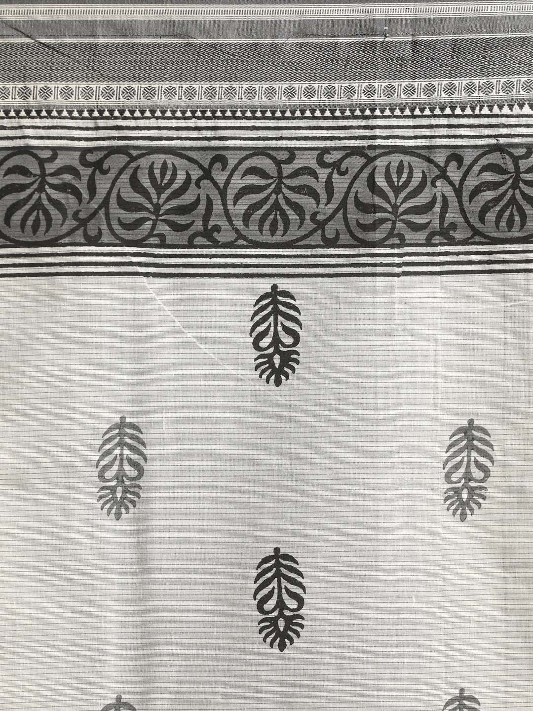 Indethnic Printed Pure Cotton Saree in Black - Saree Detail View
