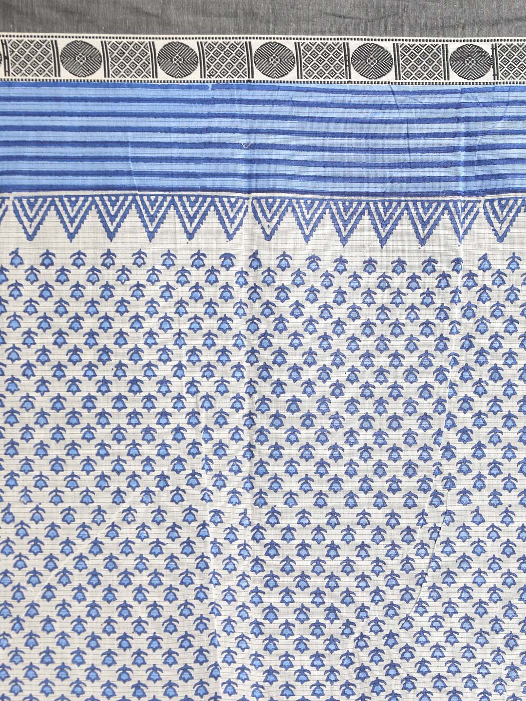Indethnic Printed Pure Cotton Saree in Blue - Saree Detail View