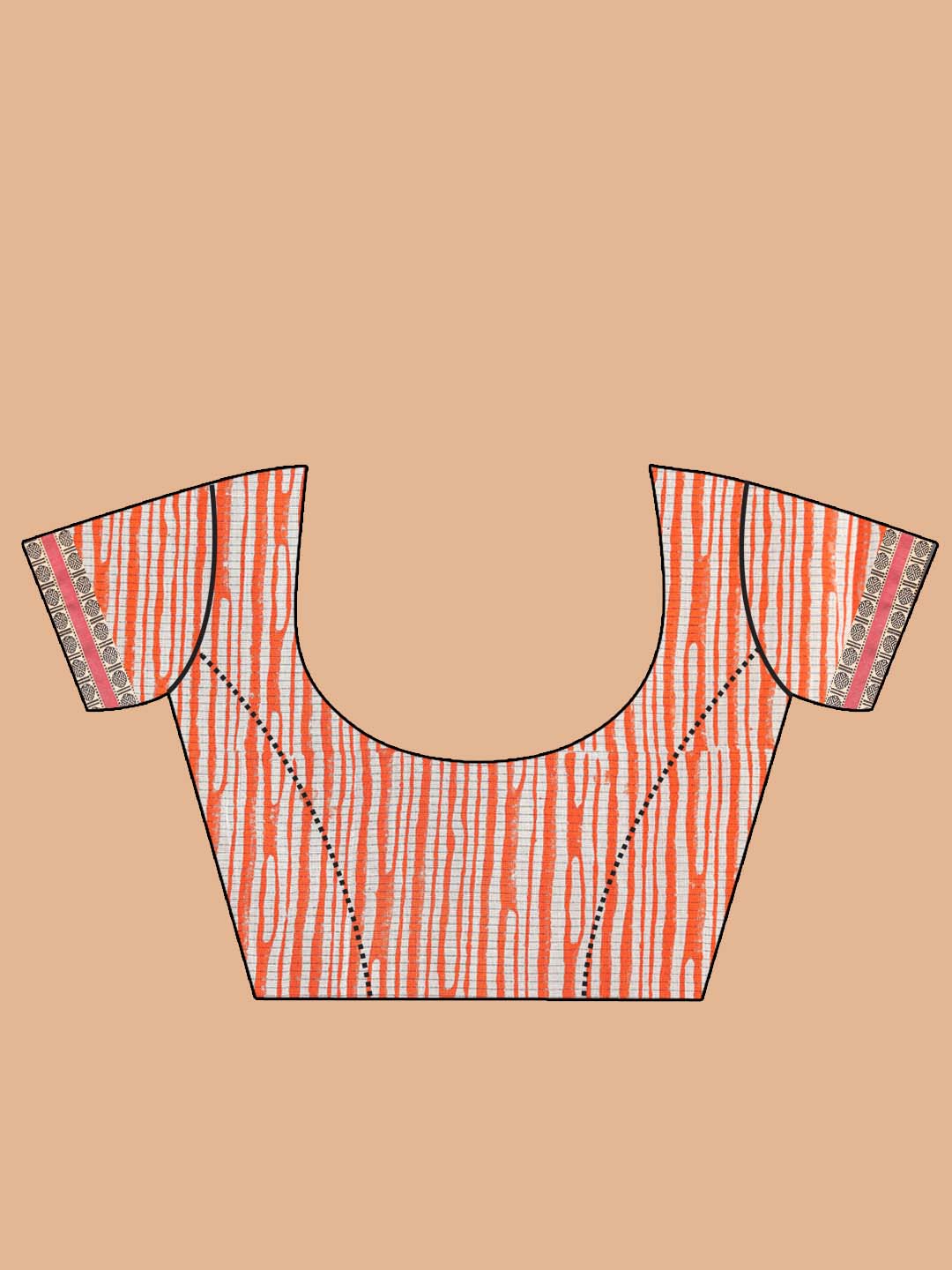 Indethnic Printed Pure Cotton Saree in Coral - Blouse Piece View