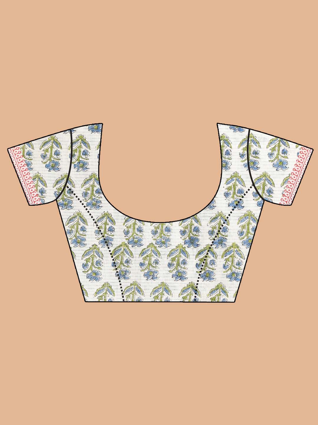 Indethnic Printed Pure Cotton Saree in Green - Blouse Piece View