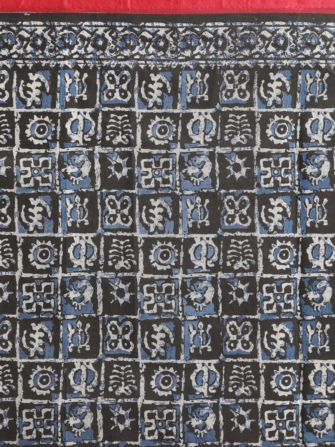 Indethnic Printed Super Net Saree in Black - Saree Detail View