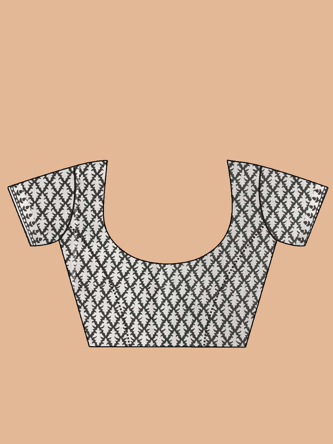 Indethnic Printed Super Net Saree in Black - Blouse Piece View