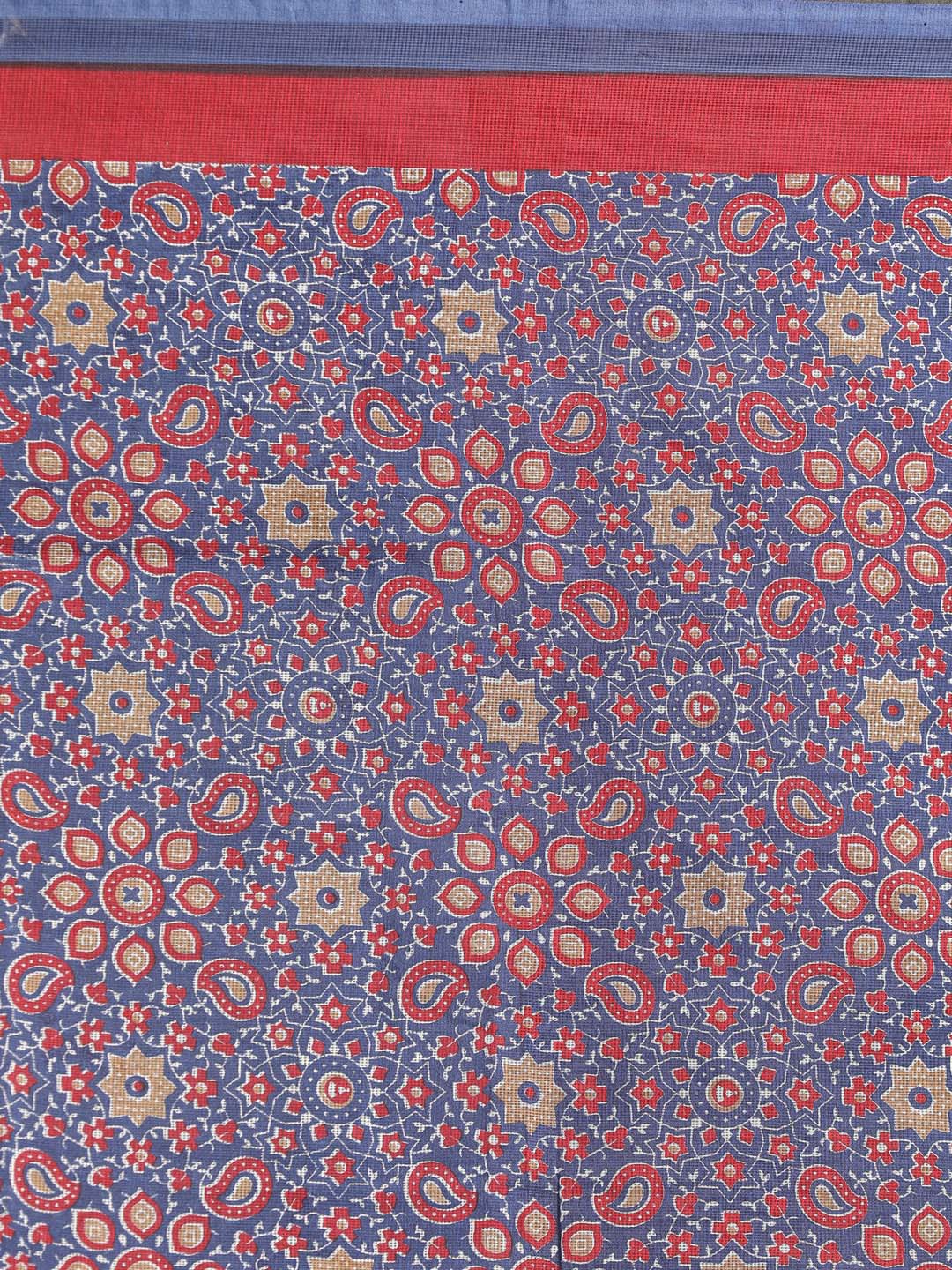 Indethnic Printed Super Net Saree in Blue - Saree Detail View