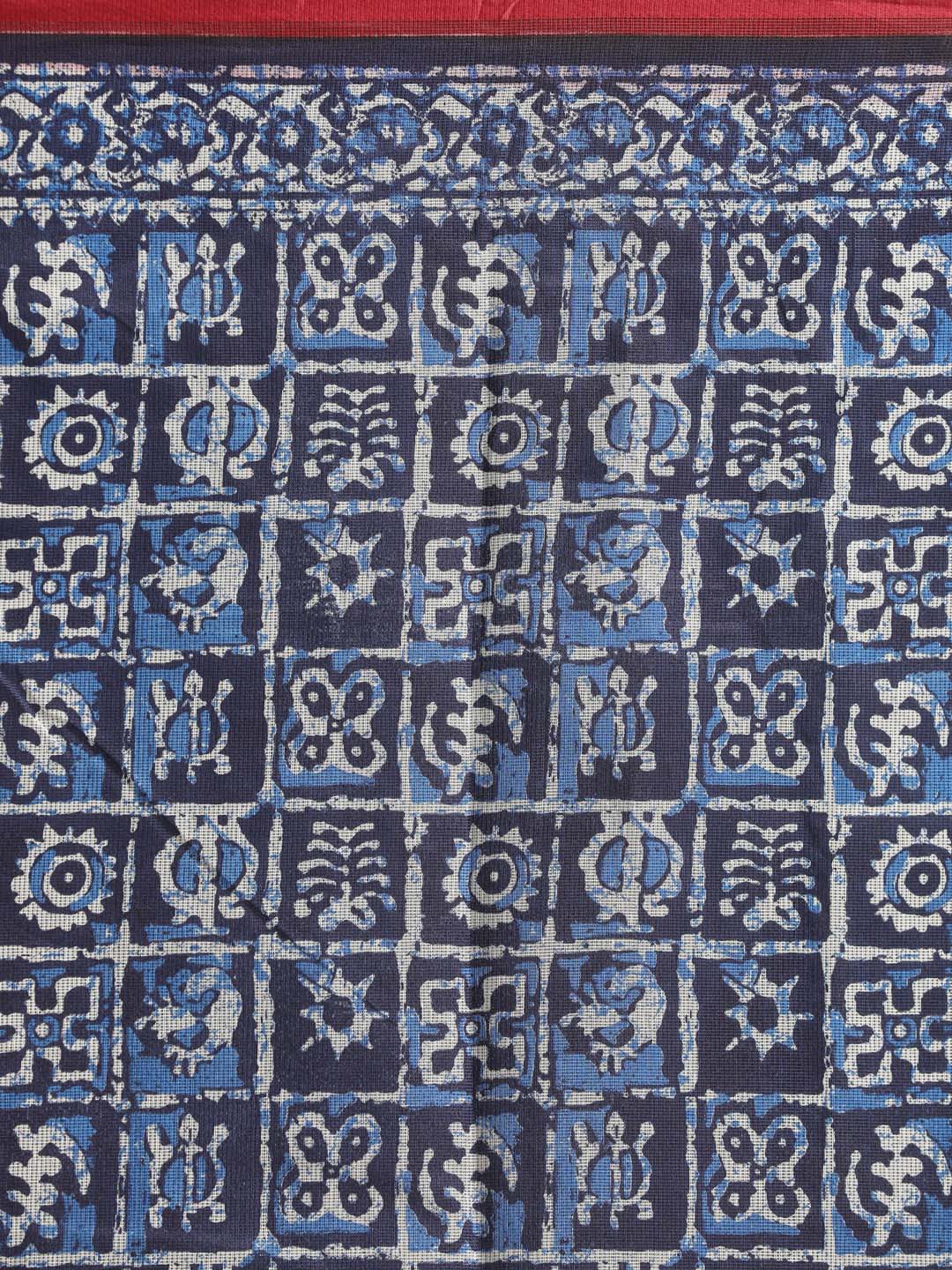 Indethnic Printed Super Net Saree in Blue - Saree Detail View