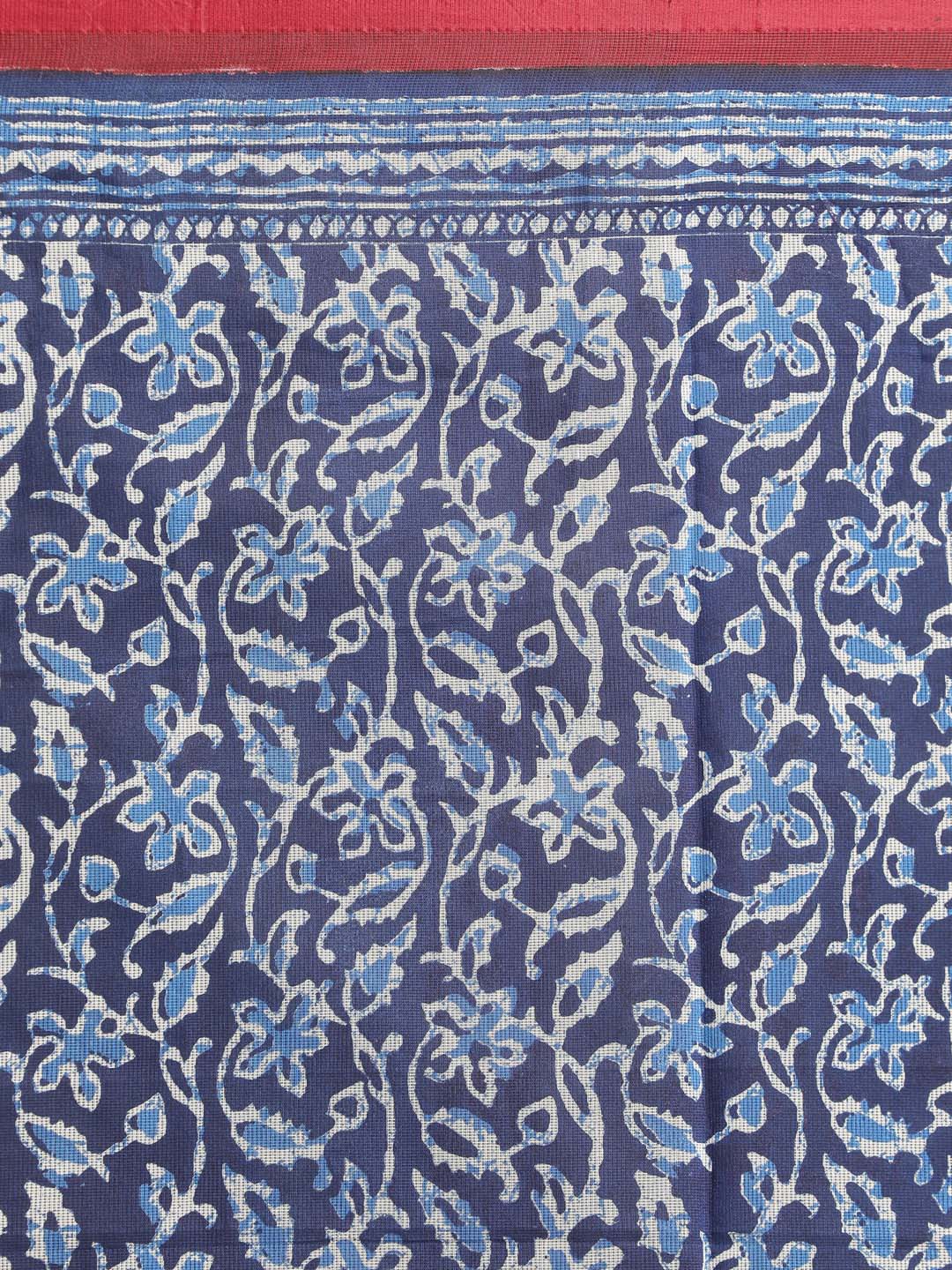 Indethnic Printed Super Net Saree in Blue - Saree Detail View