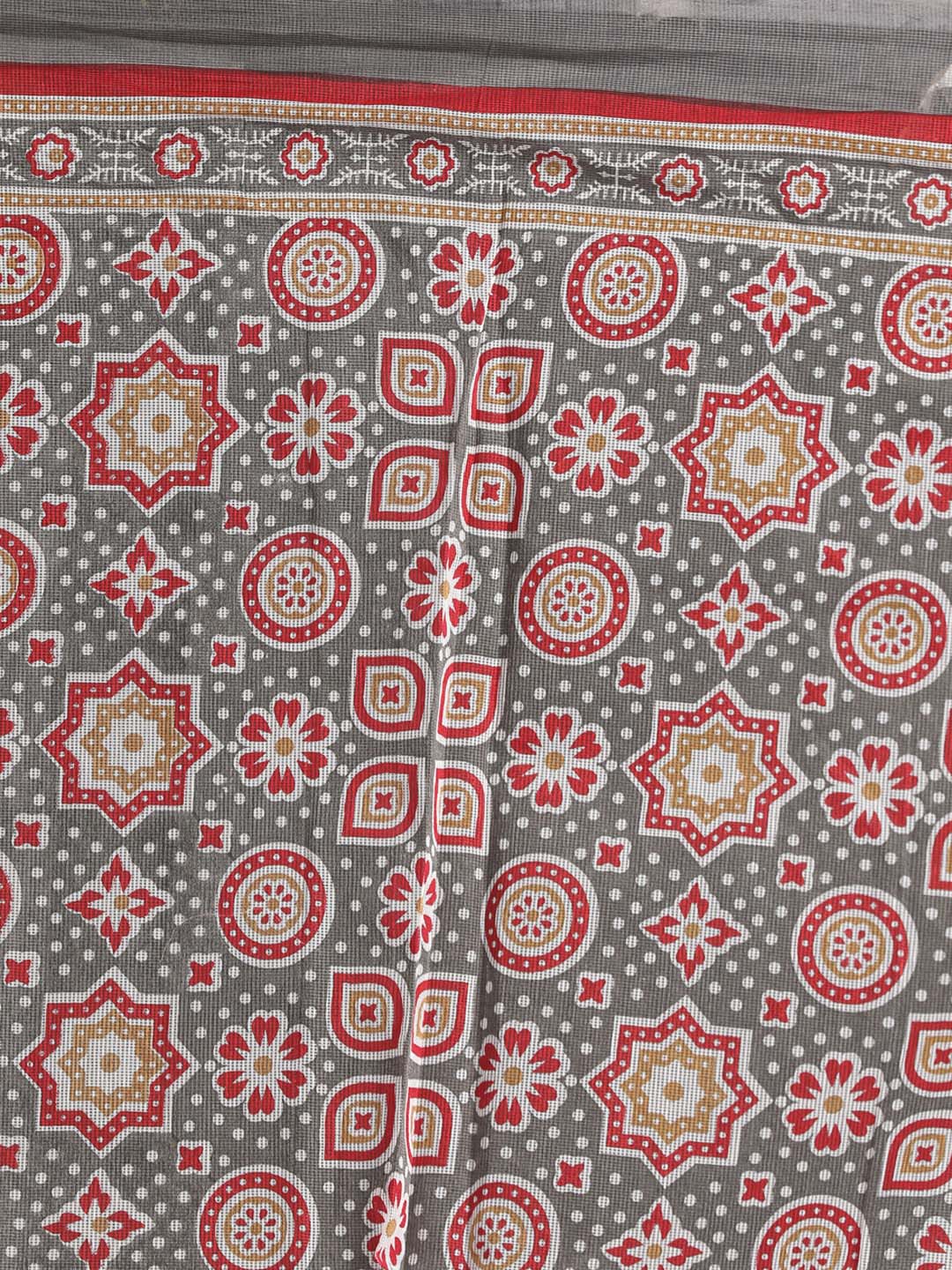 Indethnic Printed Super Net Saree in Grey - Saree Detail View