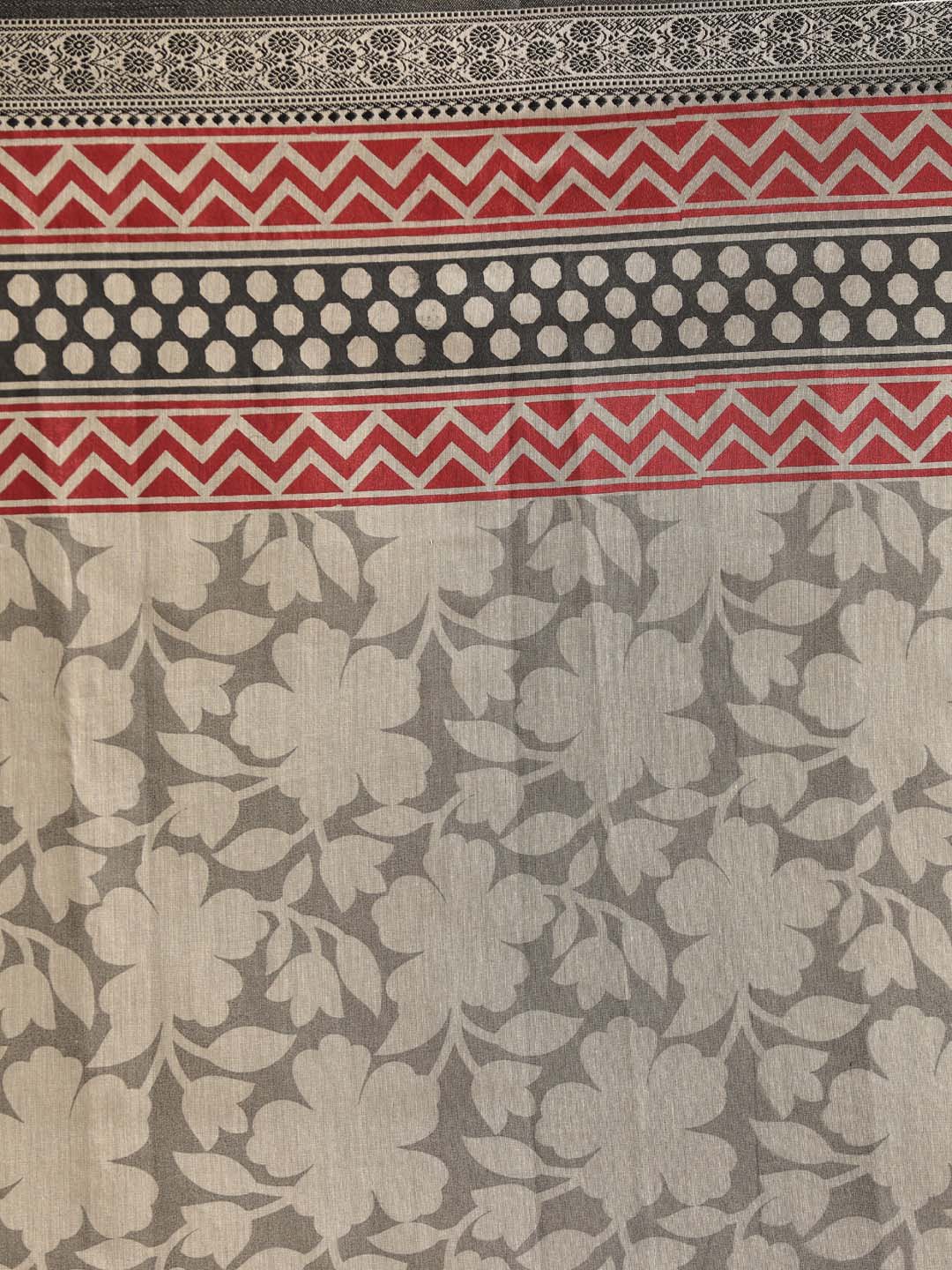 Indethnic Printed Cotton Blend Saree in Grey - Saree Detail View