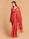 Indethnic Printed Super Net Saree in Rust - View 1