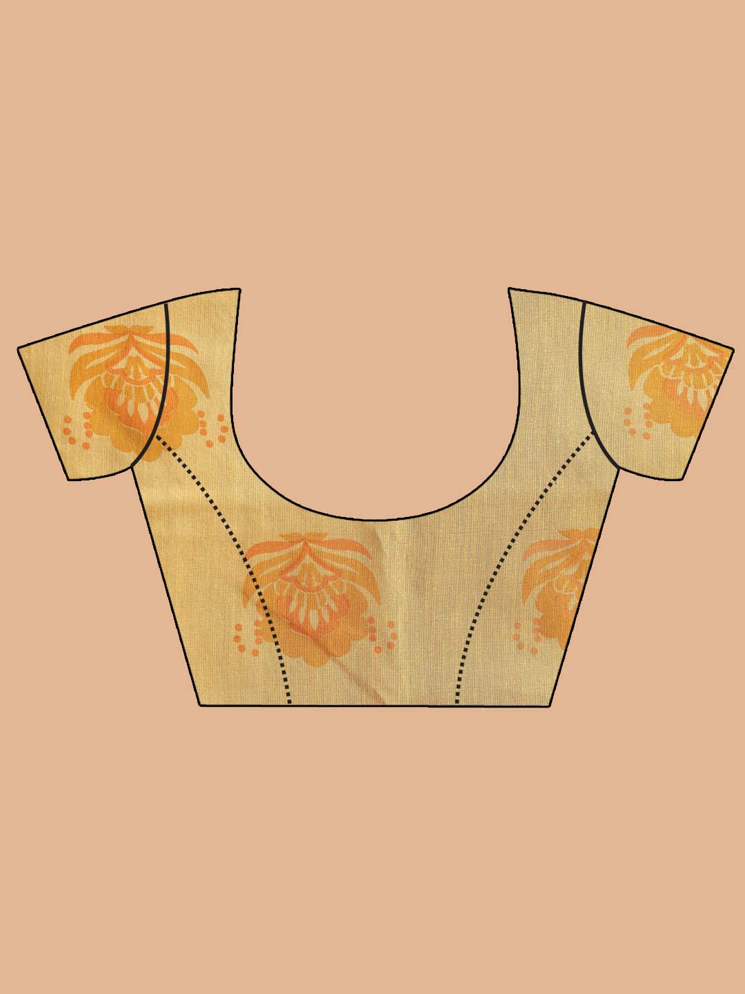 Indethnic Printed Cotton Blend Saree in Yellow - Blouse Piece View