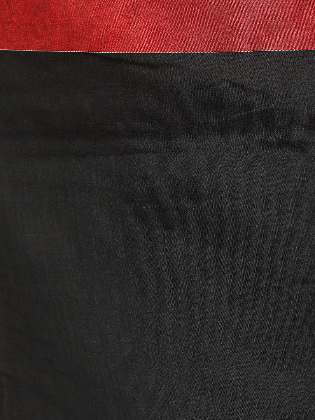 Indethnic Grey, Black and Red Solid Colour Blocked Saree - Saree Detail View