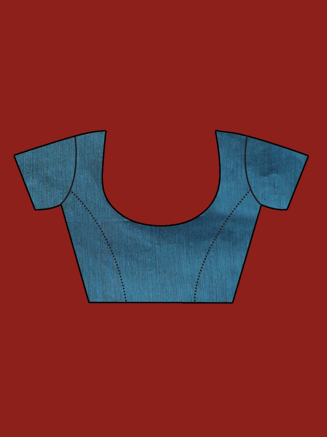 Indethnic Green and Rani Solid Colour Blocked Saree with Tassles - Blouse Piece View