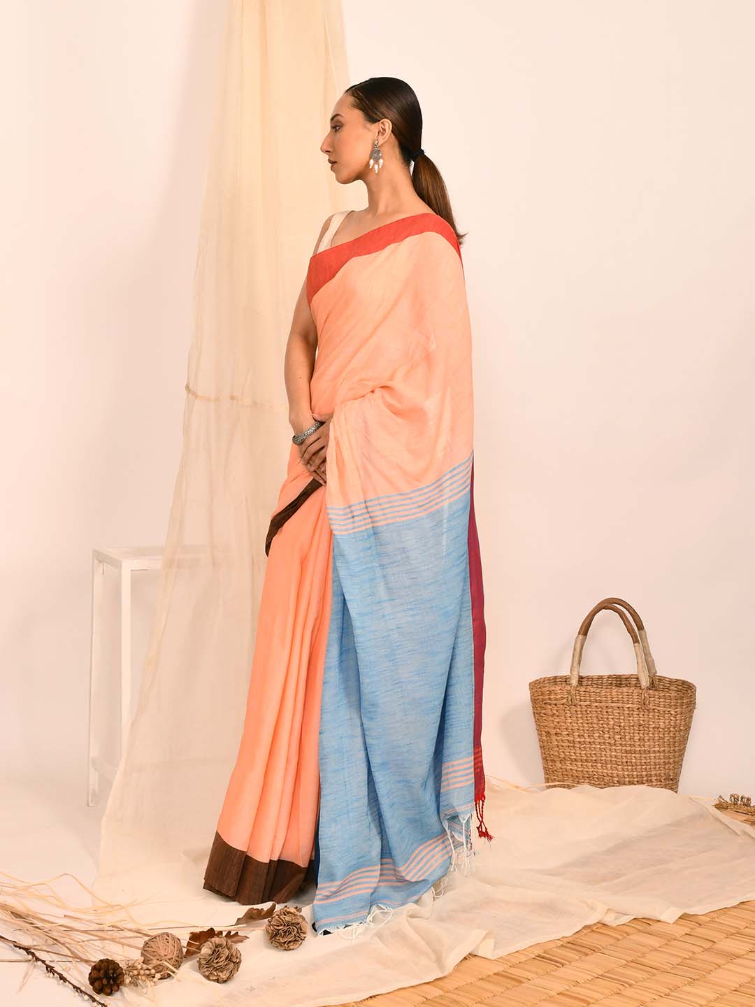 PEACH EMBER (BENGAL HANDLOOM COTTON BLEND SAREE)