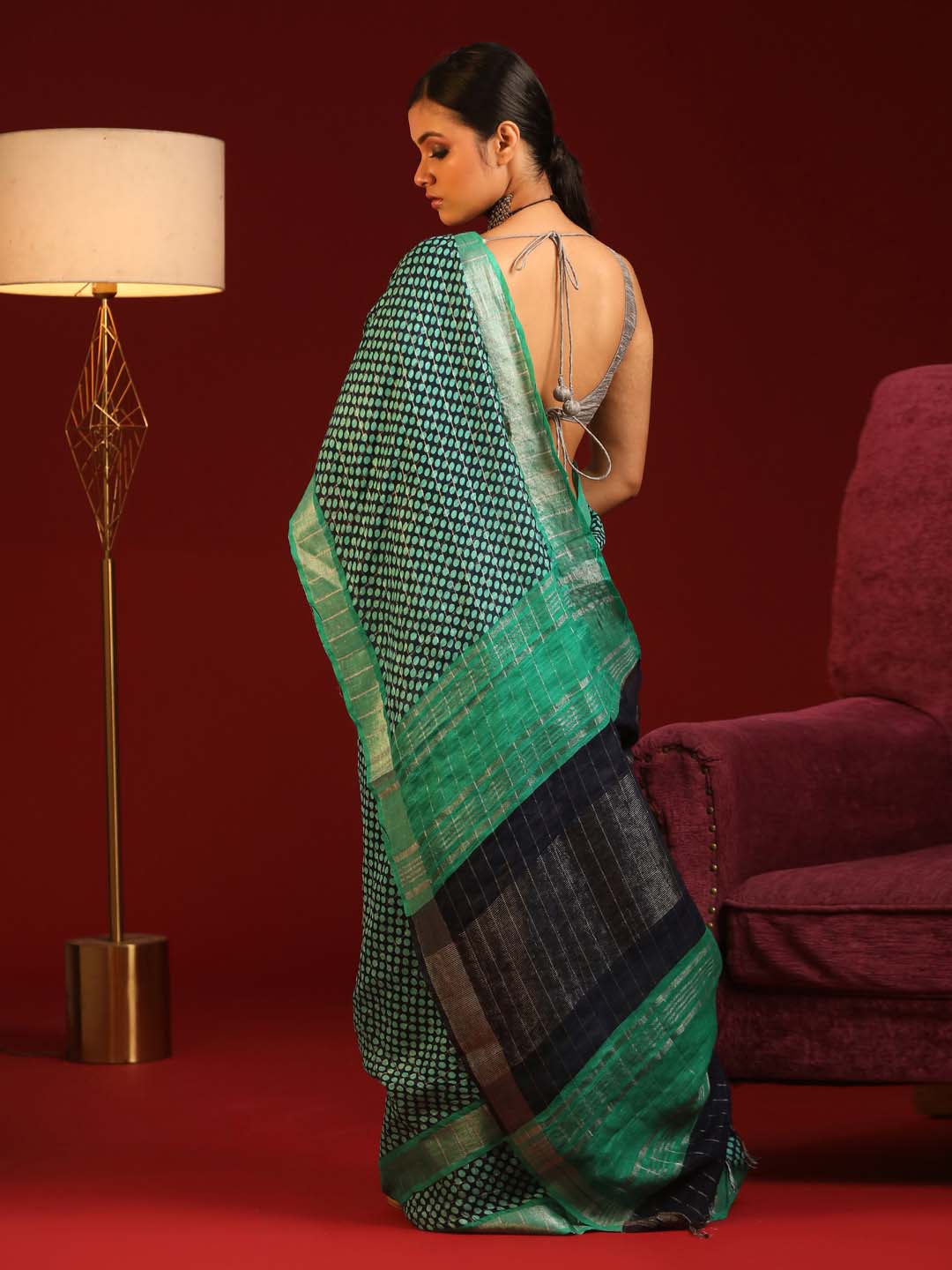 Indethnic Green Liva Printed Saree - View 3