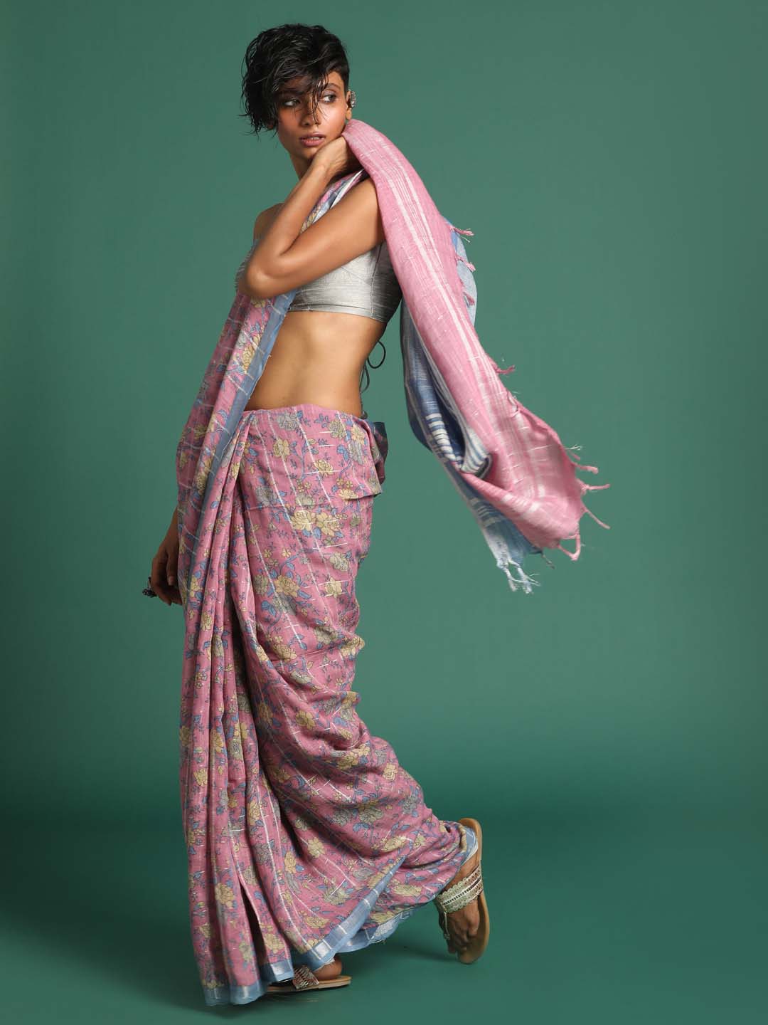 Indethnic Pink Liva Printed Saree - View 3