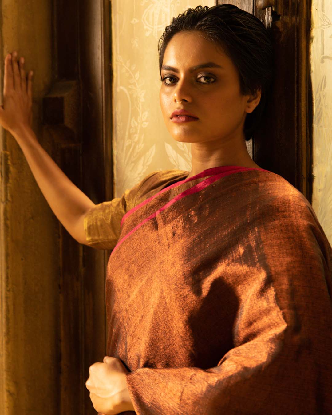 Indethnic Brown Solid Party Wear - View 1