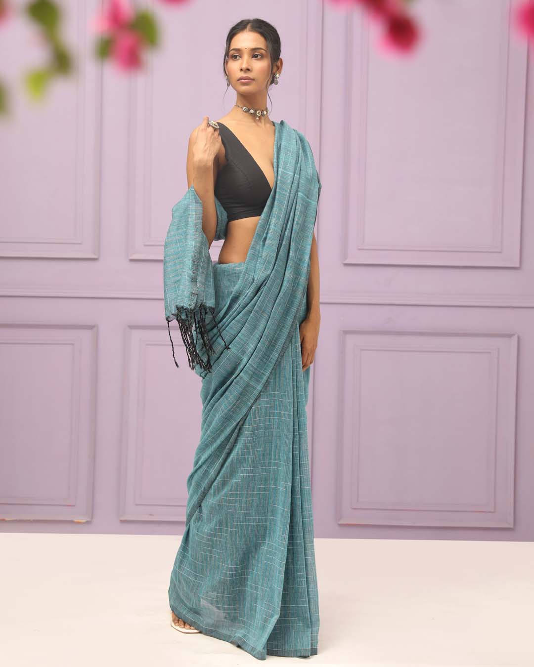 AZURE SERENITY (BENGAL HANDLOOM COTTON BLEND SAREE)