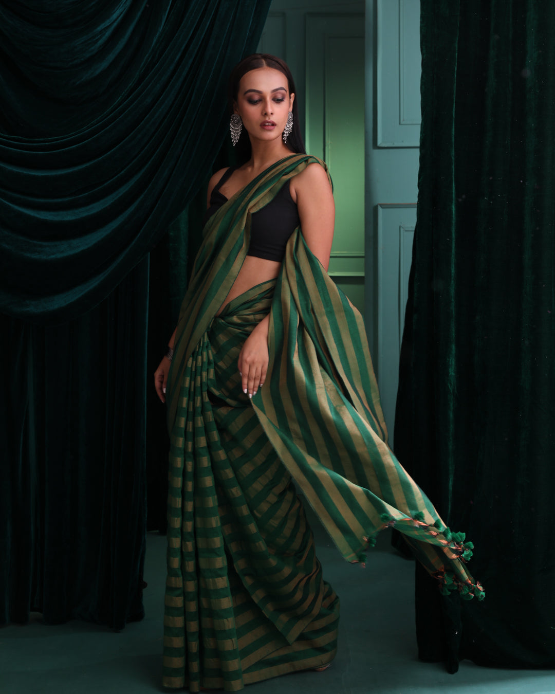 OLIVE SERENITY (HANDLOOM 100% PURE COTTON SAREE)