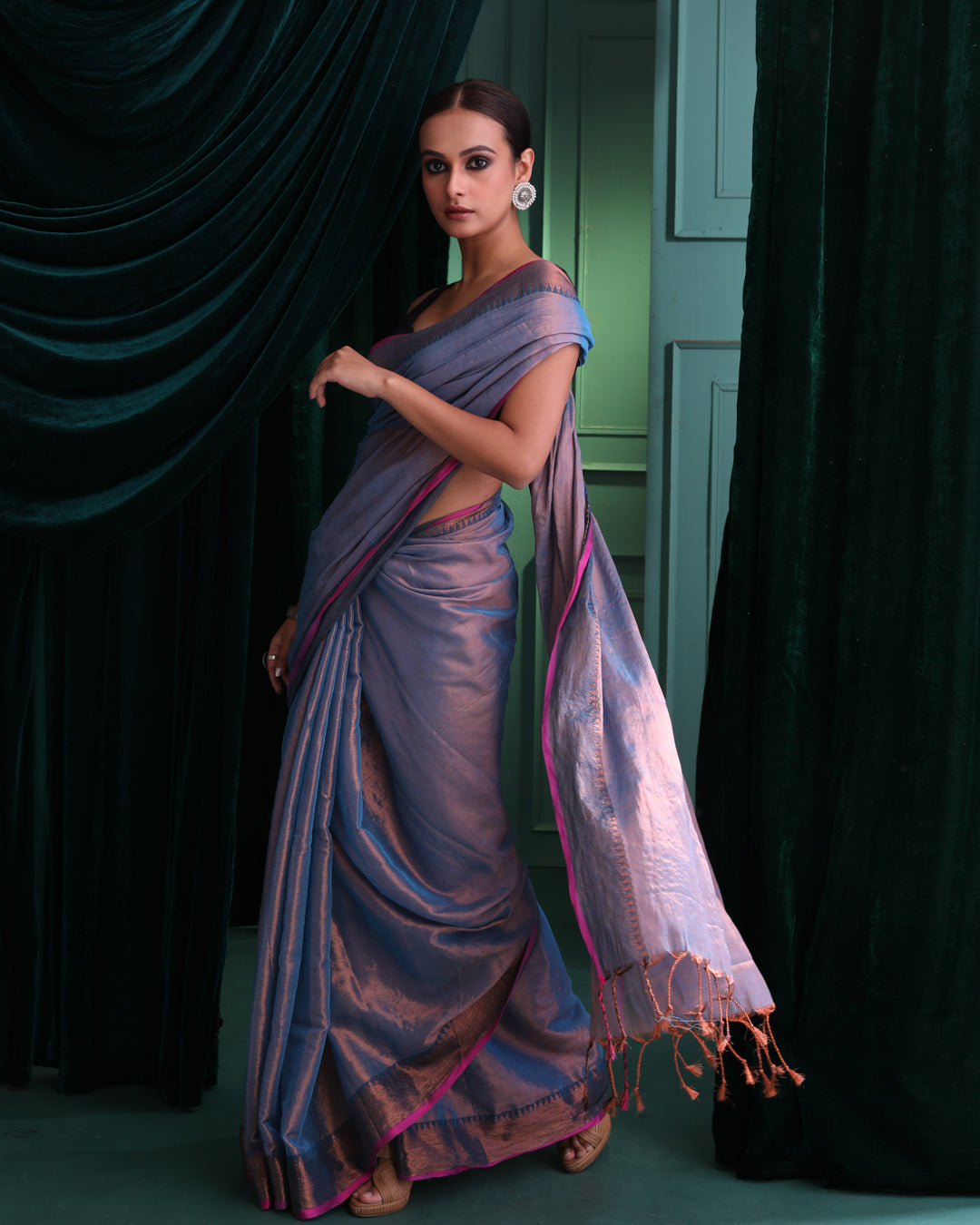 ROYAL AZURE (HANDLOOM COTTON BLEND SAREE)