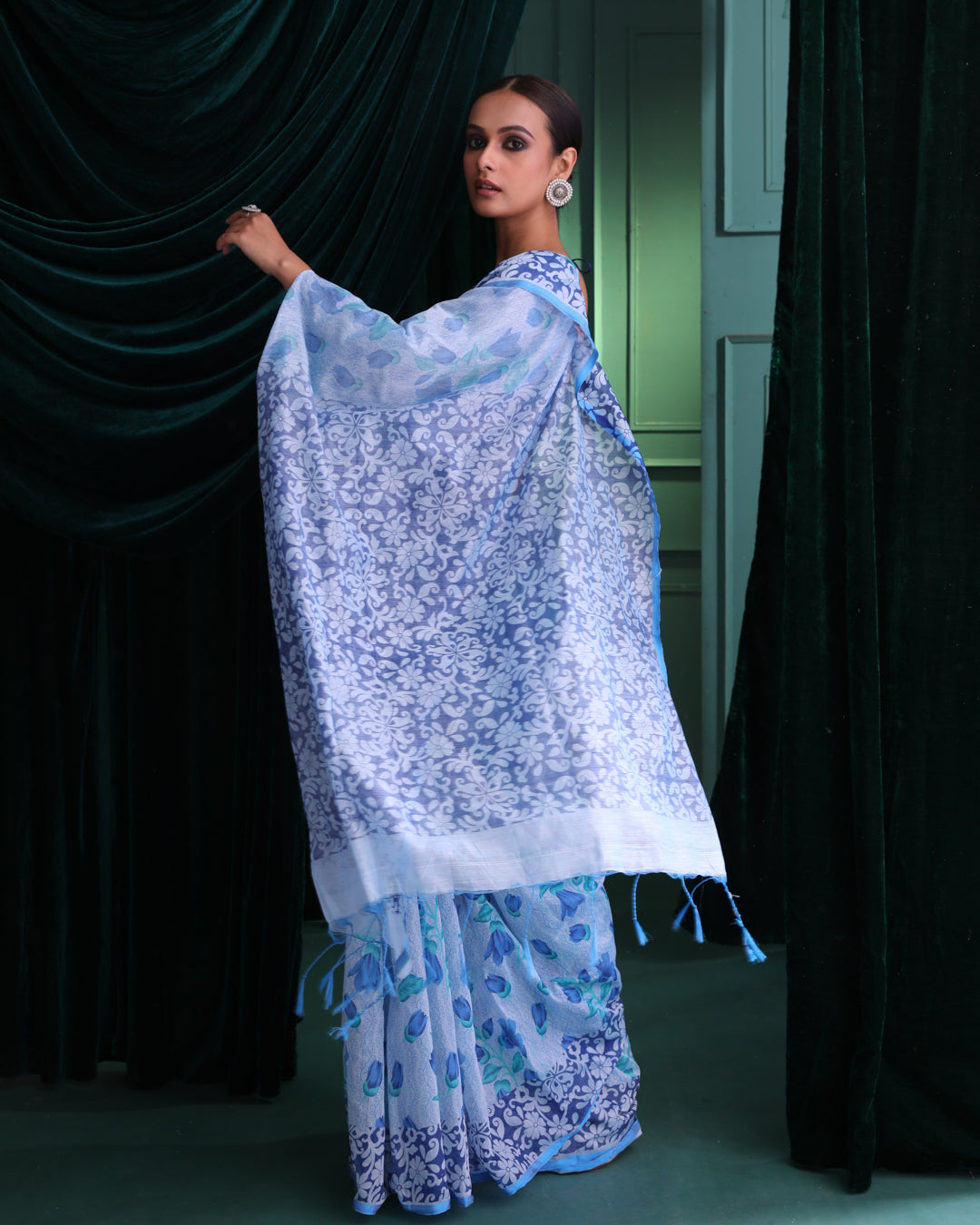 AZURE WHISPER (HANDLOOM POLYESTER SAREE)