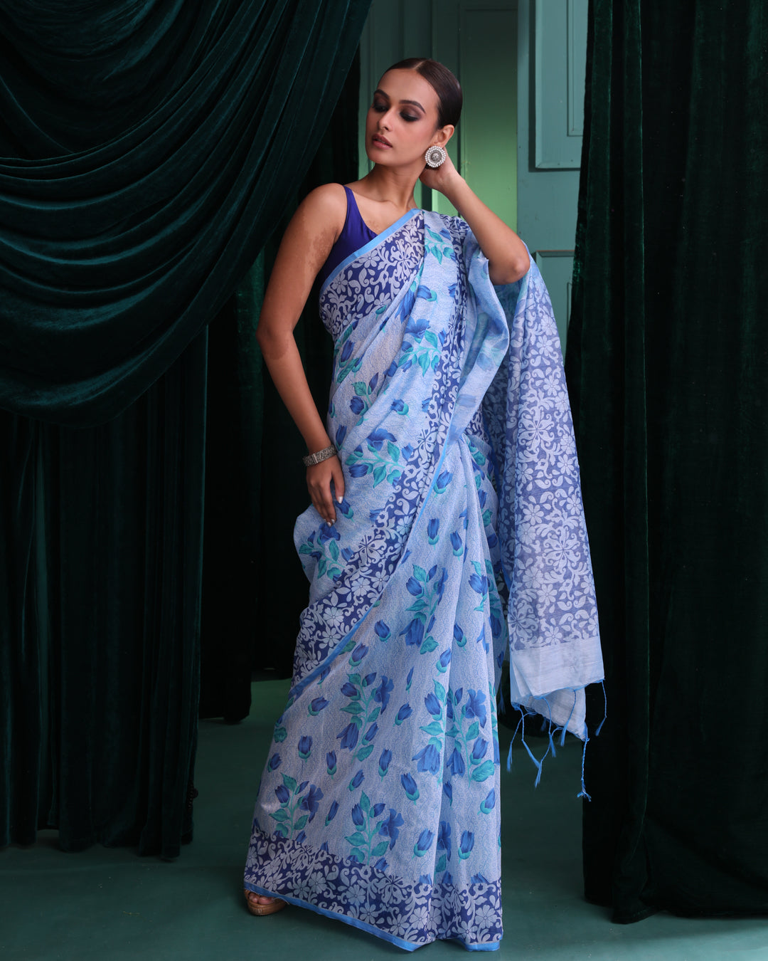 AZURE WHISPER (HANDLOOM POLYESTER SAREE)