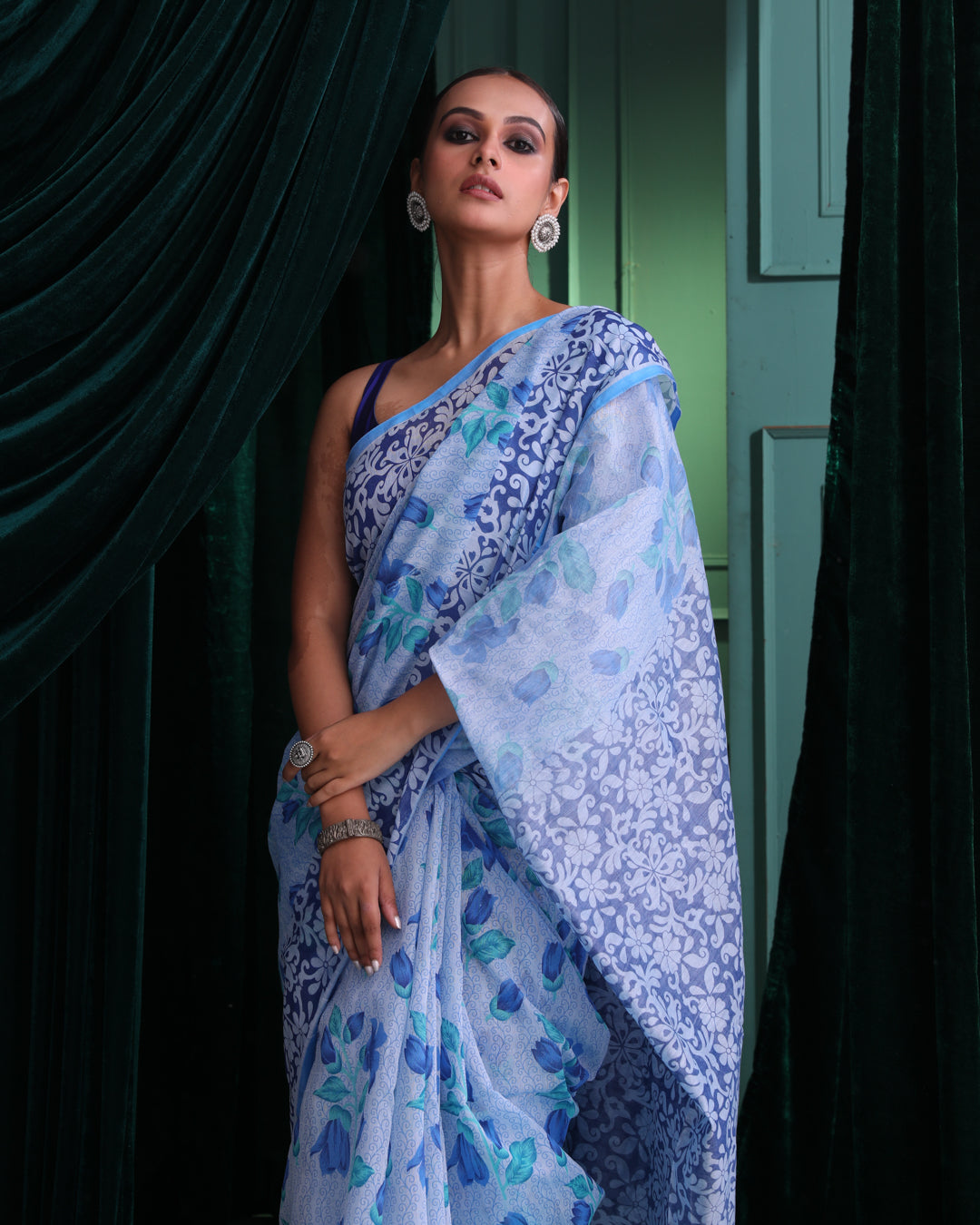 AZURE WHISPER (HANDLOOM POLYESTER SAREE)