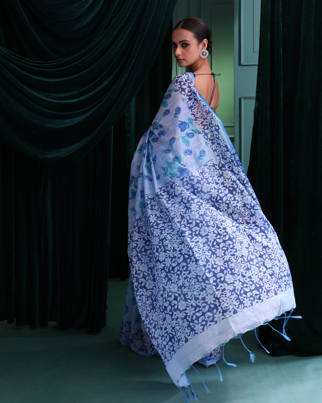 AZURE WHISPER (HANDLOOM POLYESTER SAREE)