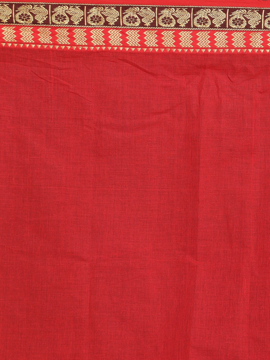 Indethnic Red Pure Cotton Solid Saree - Saree Detail View