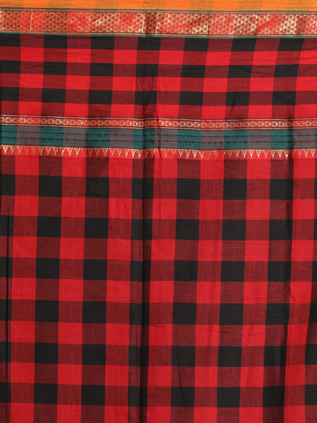 Indethnic Red Pure Cotton Solid Saree - Saree Detail View