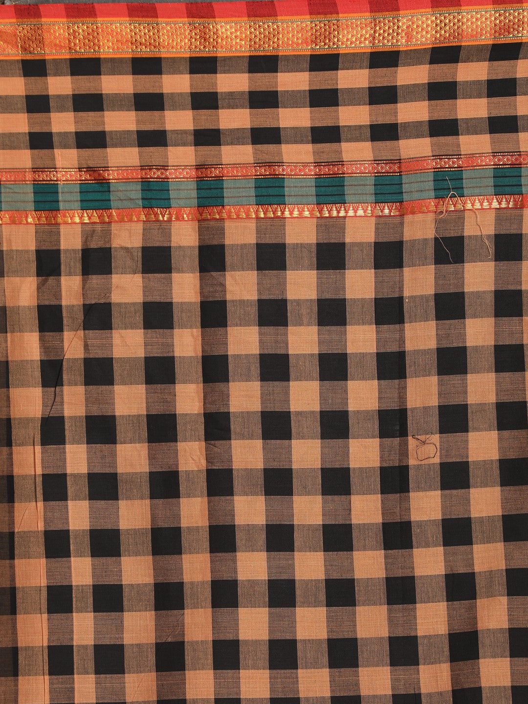 Indethnic Biscuit Pure Cotton Checked Saree - Saree Detail View