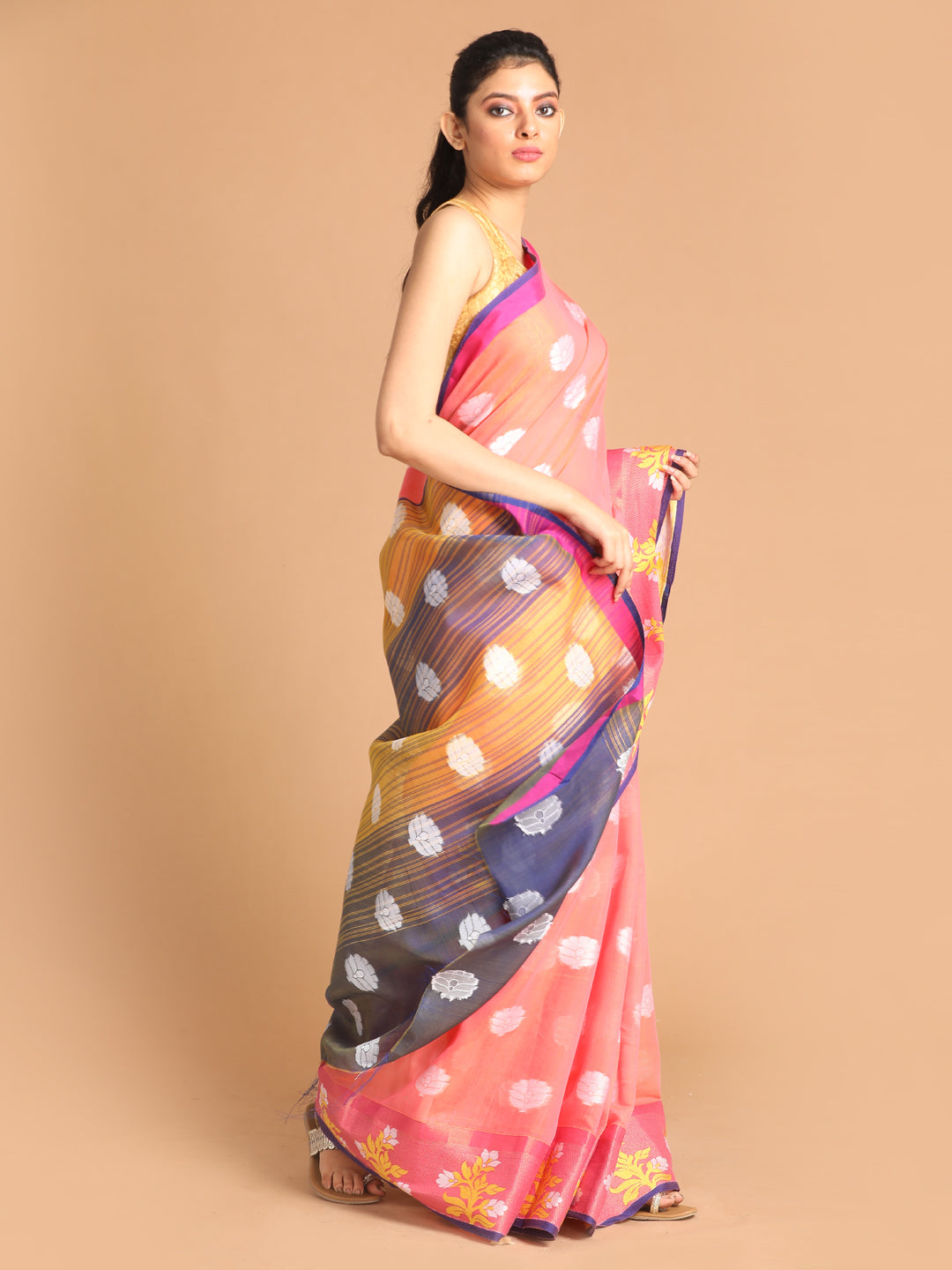 Indethnic Coral Woven Design Saree - View 3