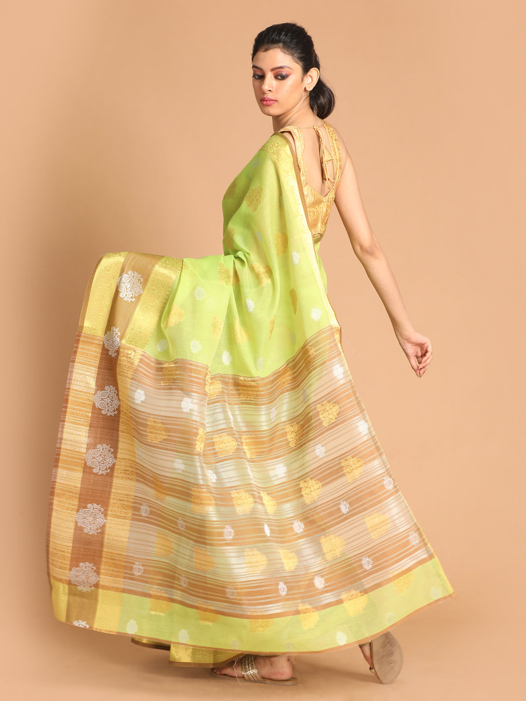 Indethnic Green Woven Design Saree - View 3