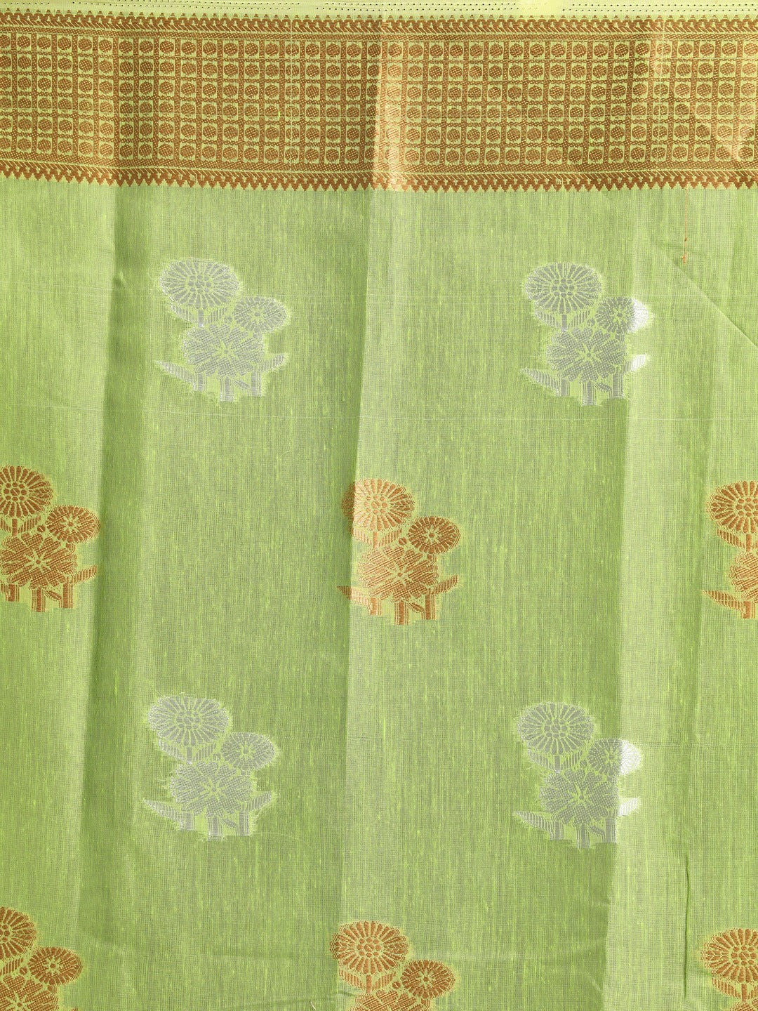 Indethnic Lime Green Woven Design Saree - Saree Detail View