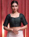 Indethnic Green Daily  Wear Square Neck Short Sleeves Blouse(DESIGNER  SAREE BLOUSE)