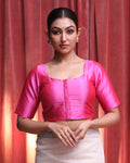 Indethnic Pink Daily Wear Square Neck Short Sleeves Blouse(DESIGNER  SAREE BLOUSE)