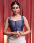 Indethnic Grey Work  Wear Sweetheart Neck Sleeveless Blouse(DESIGNER  SAREE BLOUSE)